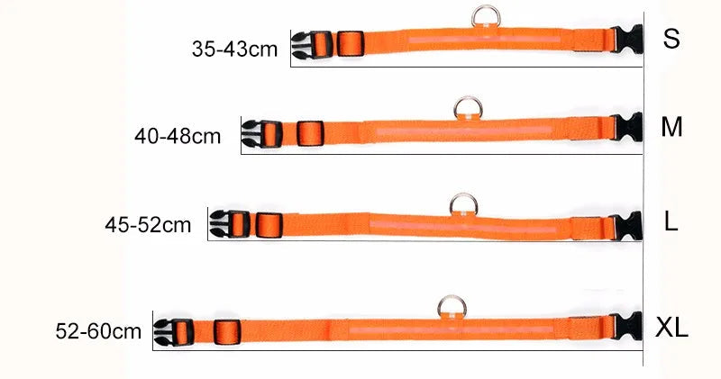 #*NOVIDADE*# 
Coleira de nylon com LED para cães, coleira fluorescente luminosa, suprimentos para animais de estimação, segurança noturna, coleira piscante que brilha no escuro